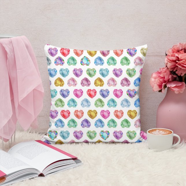 Almofada Diamond Heart Watercolor Pattern Cute Pastel Girly (Criador carregado)