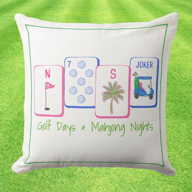 Almofada Dias de Golfe & Noites de Mahjong / Azulejos Mahjo (Criador carregado)