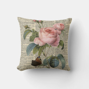 Almofada Dicionário de rosa-rosa de arte e de vintage