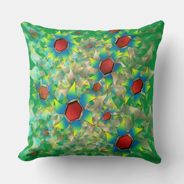 Almofada Diferentes flores virtuais, pétalas azuladas em ve (Frente)