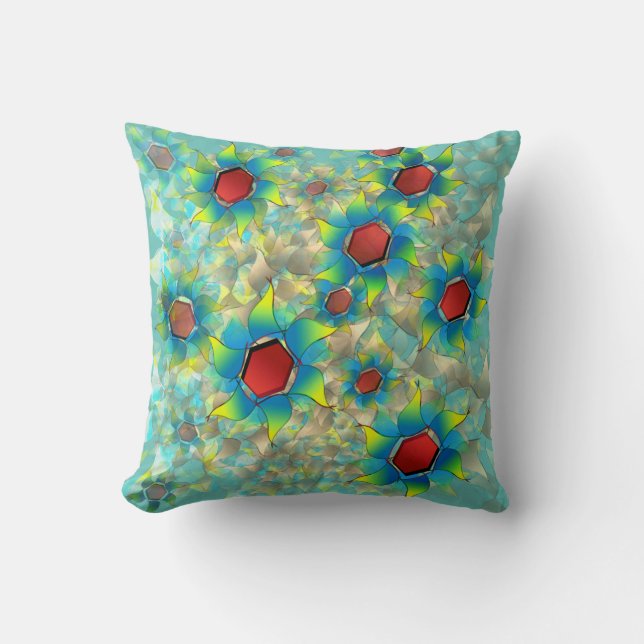 Almofada Diferentes flores virtuais, pétalas azuladas sobre (Frente)