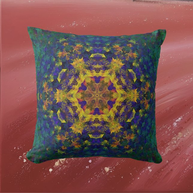 Almofada Digital Mandala Amarelo Azul e Verde (Criador carregado)
