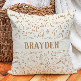 Almofada Dinosaur Boho Boy Name Dino Cute Beige Brown Tan