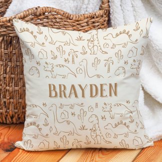 Almofada Dinosaur Boho Boy Name Dino Cute Beige Brown Tan