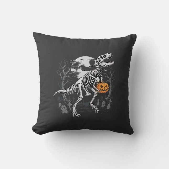 Almofada Dinosaur Esqueleto Halloween Abóbora Cemitério Des (Frente)
