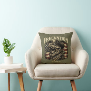 Almofada Dinosauro Cowboy Patriota Bandeira Americana