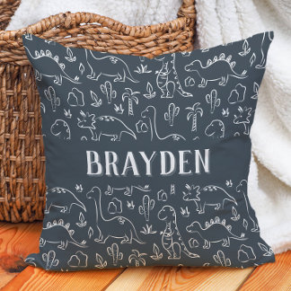 Almofada Dinosaurs Boy Name Dino Cute Jungle Dark Blue