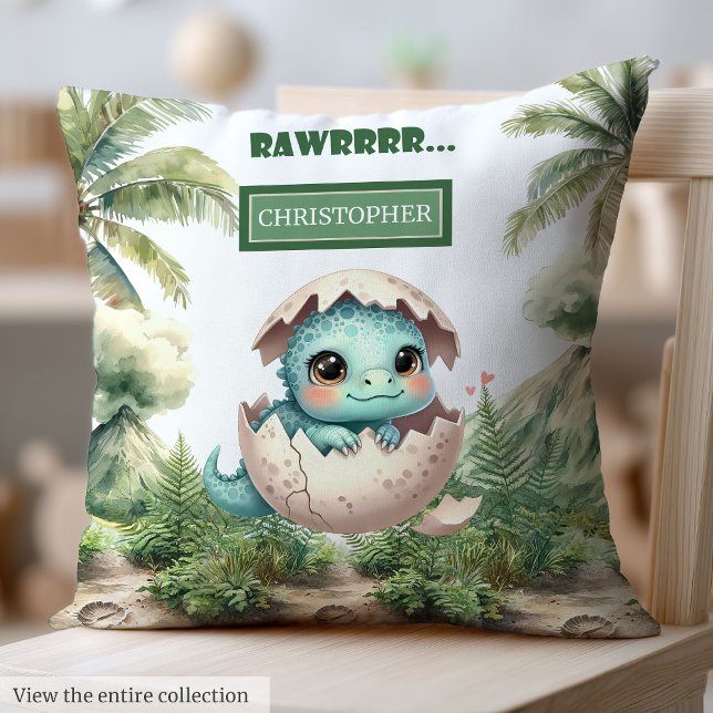 Almofada Dinossauro Bebê Doce Chapado em Breve Personalizad (Sweet Hatching Soon Baby Dinosaur Personalized Throw Pillow )