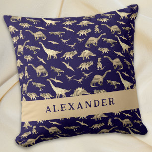 Almofada Dinossauro Bonito Nome Personalizado Azul