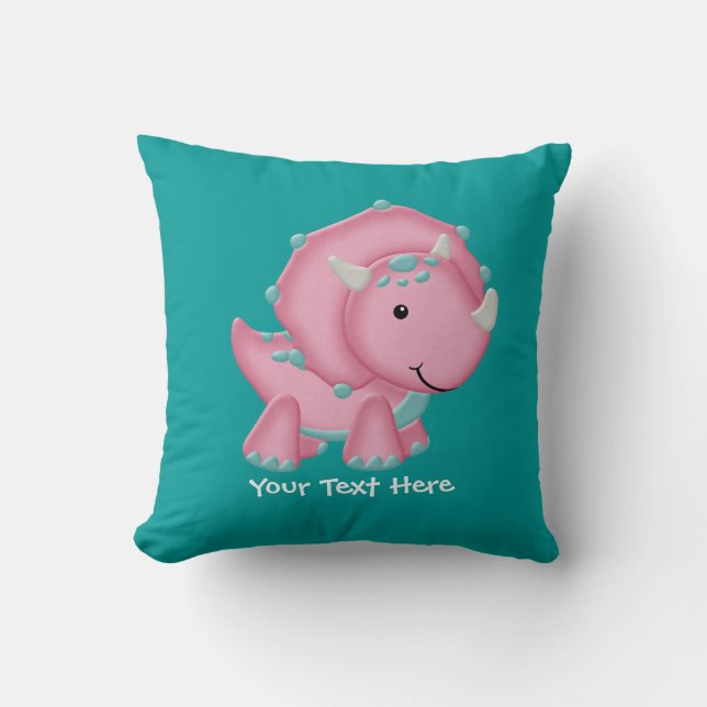 Almofada Dinossauro cor-de-rosa (customizável) (Frente)