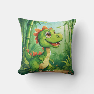 Almofada Dinossauro de Desenho Adorável na Selva Verde Exub