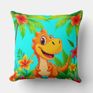 Almofada Dinossauro de Desenho Animado Alegre na Selva Trop