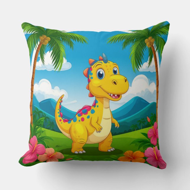 Almofada Dinossauro de desenho animado divertido na exubera (Frente)