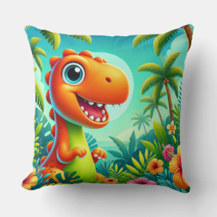 Almofada Dinossauro de desenho animado sorrindo em uma selv