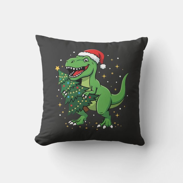 Almofada Dinossauro de Natal Papai Noel T Rex (Frente)