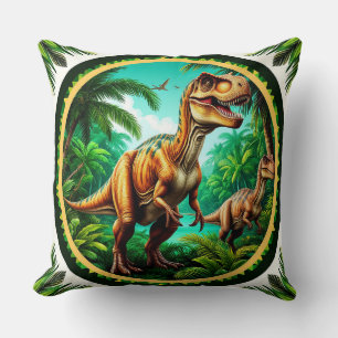 Almofada Dinossauro em uma exuberante selva pré-histórica