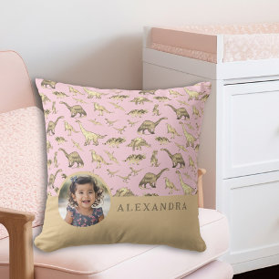 Almofada Dinossauro Foto Personalizada e Nome Rosa
