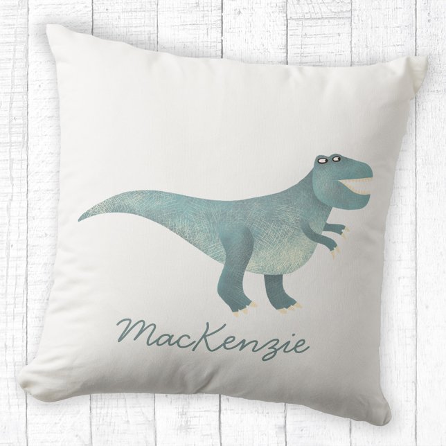 Almofada Dinossauro Pré-Histórico T-Rex Cute Personalizado (Fun Tyrannosaurus Rex dinosaur personalized name throw pillow)