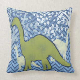 Almofada Dinossauro verde no ziguezague Chevron - azul e