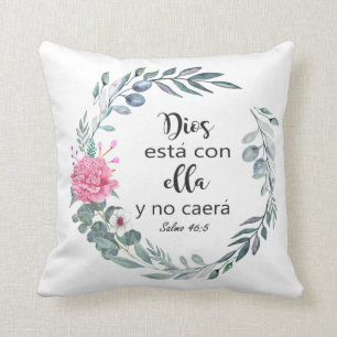 Almofada Dios está con ella y no caerá, citação de Bíb