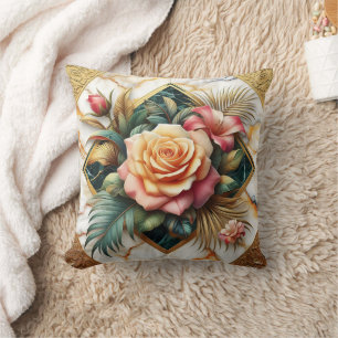 Almofada Disposição Floral Elegante Com Rosas E Folhas