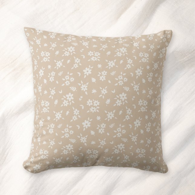 Almofada Ditsy Floral Muted Neutral Soft Pale Tan Taupe (Criador carregado)