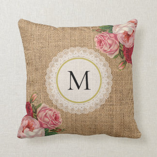 Almofada Diversão Rústica Do Burlap Vintage Lace Floral Mon