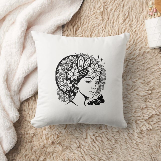 Almofada Divina Feminina Mandala Art Floral Crystal Deusa (Cobertor)