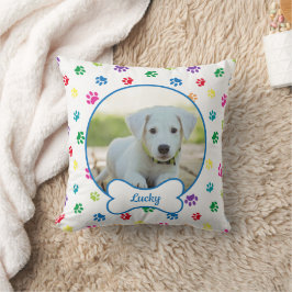 Almofada DIY Dog Photo Circle Name Bone Colorful Paw Prints