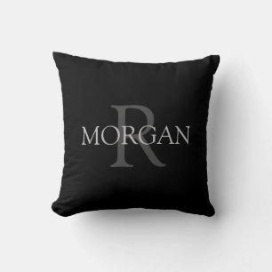 Almofada DIY Monograma & Nome, Trendy Black com texto de Ci