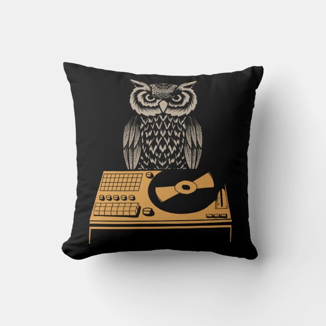 Almofada DJ Owl Turntable Retro Vinil (Frente)