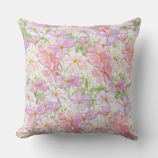 almofada do Dia das Mães com flor de cosmos rosa e