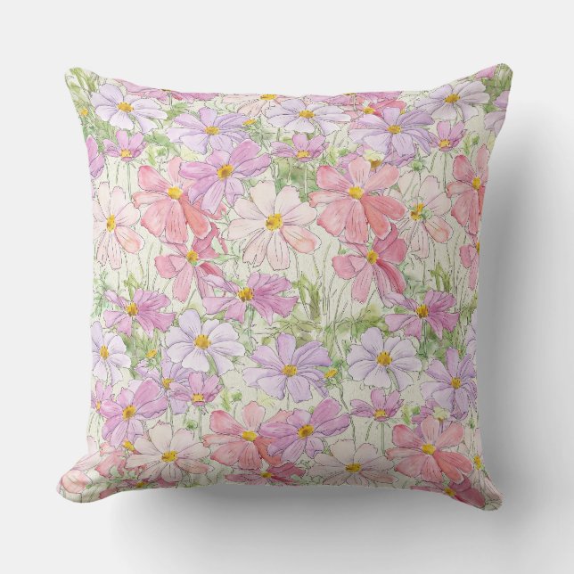 almofada do Dia das Mães com flor de cosmos rosa e (Frente)