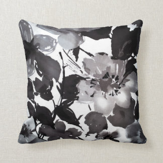 Almofada Do preto moderno do vintage da aguarela floral