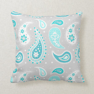 Almofada Do teste padrão cinzento de Paisley da cerceta