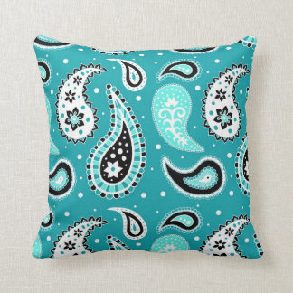Almofada Do teste padrão preto de Paisley da cerceta