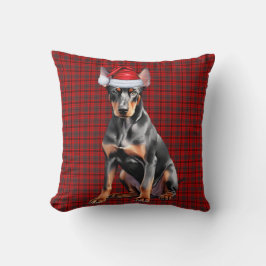 Almofada Doberman Pinscher and Holiday Plaid Christmas Dog