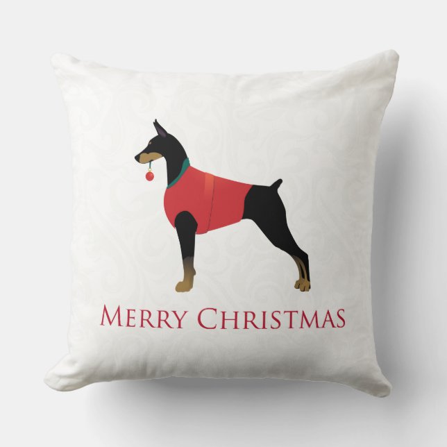 Almofada Doberman Pinscher Dog Feliz Design de Natal (Frente)