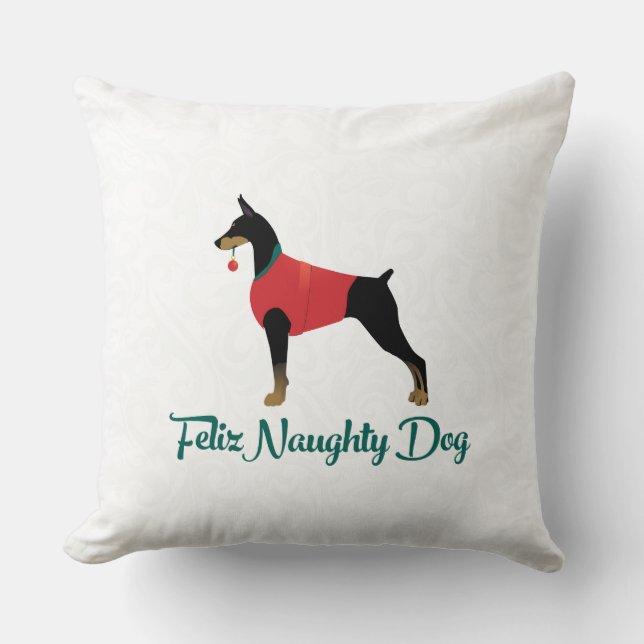 Almofada Doberman Pinscher Feliz Naughn Christmas (Frente)