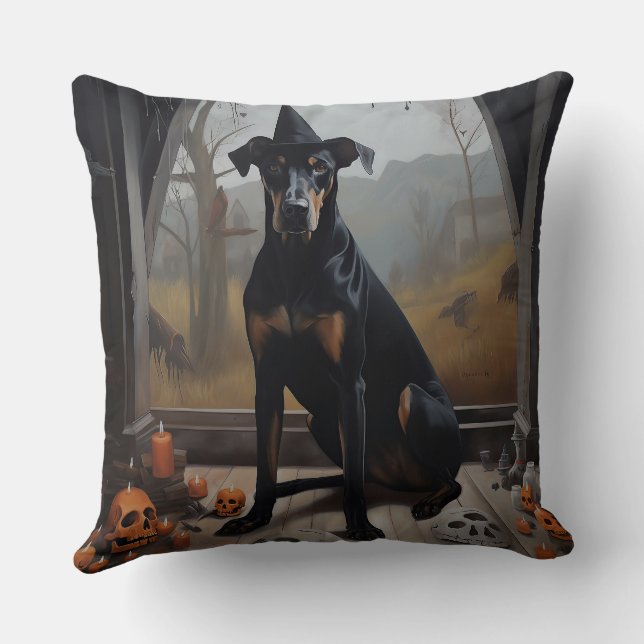 Almofada Doberman Pumpkins Halloween Scary (Verso)