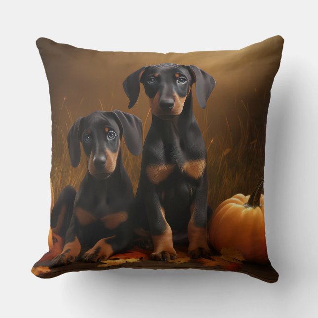Almofada Doberman Puppy Autumn Delight Pumpkin (Frente)