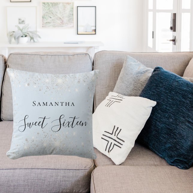 Almofada Doce 16 bebê azul cinza prateado nome de poeira (Criador carregado)