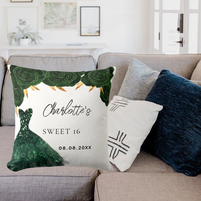 Almofada Doce 16 flores verde esmeraldas brancas (Criador carregado)