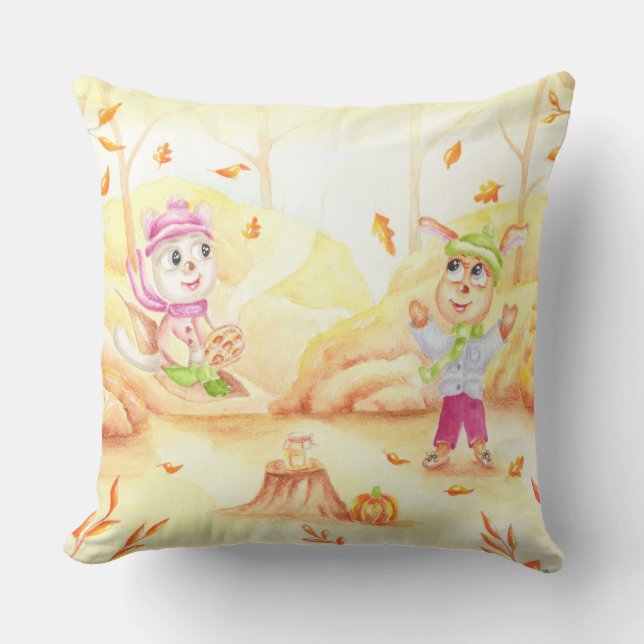 Almofada Doce caminhada do outono na floresta (Frente)