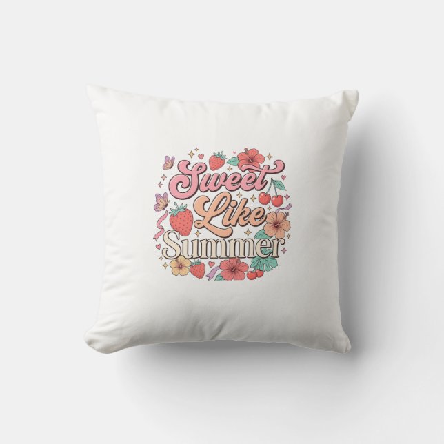 Almofada Doce Como o Verão – Adesivos de Frutas e Flores Fo (Frente)
