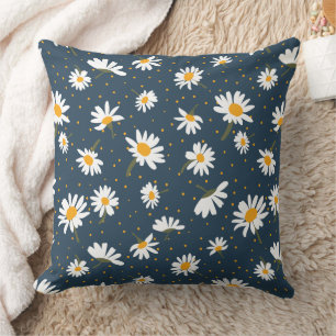 Almofada Doce Daisy Flowers Stems Dots Marinho