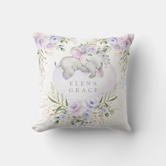 Almofada Doce Elefante Purple Floral Greenery Nursery (Frente)