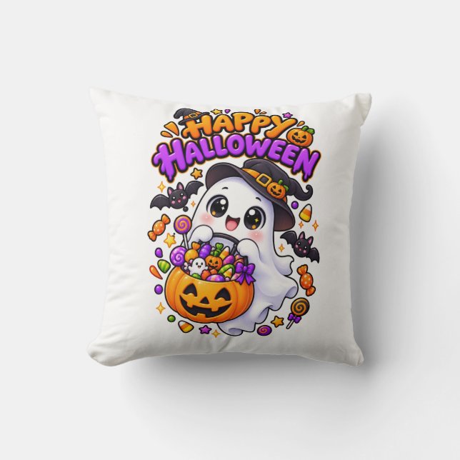 Almofada Doce Fantasma de Halloween Abóbora Doce (Frente)