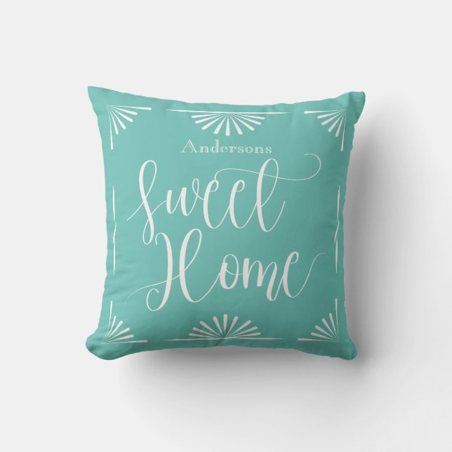 Almofada Doce Lar Art Deco Azul Turquesa (Frente)