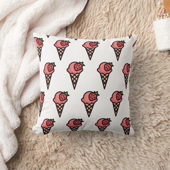 Almofada Doce Sorvete De Morango Rosa Padrão Estético (Cobertor)